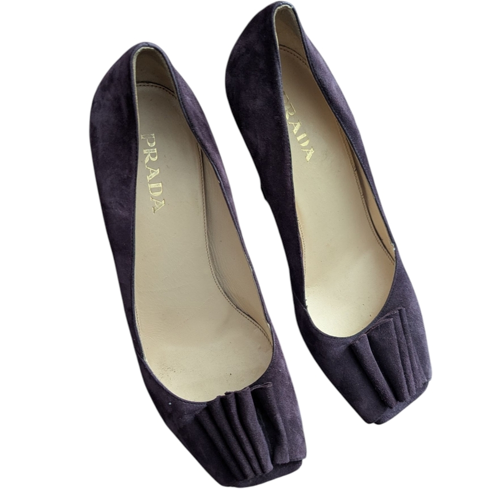 Prada Suede Peep Toe Pumps